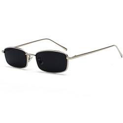 Ggpyyon Vintage Rechteckig Sonnenbrille für Damen Herren,Retro Schmale Brille UV-Schutz Sunglasses(Silber/Grau) von Ggpyyon