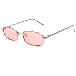 Ggpyyon Vintage Rechteckig Sonnenbrille für Damen Herren,Retro Schmale Brille UV-Schutz Sunglasses(Silber/Rosa) von Ggpyyon