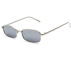 Ggpyyon Vintage Rechteckig Sonnenbrille für Damen Herren,Retro Schmale Brille UV-Schutz Sunglasses(Silber/Silber spiegeln) von Ggpyyon