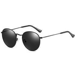 Ggpyyon Vintage Runde Polarisierte Sonnenbrille Klassische Retro Metallrahmen Sonnenbrille Kreisförmige für Frauen Männer Kreis Steampunk Sonnenbrille, schwarz / grau von Ggpyyon
