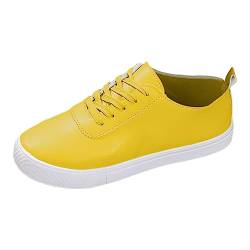 Ghemdilmn Einfarbige Damen-Boardschuhe, schlicht, einfach, lässig, leicht, große Schnür-Sneaker Damen Schuhe Schwarz Flach (Yellow, 39) von Ghemdilmn