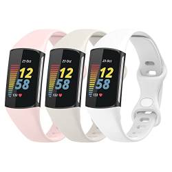 Gheper 3 Pack Slim Fit Bänder Kompatibel mit Fitbit Charge 6/Charge 5 Smartwatch Armband Weiches Silikon Ersatz Sportarmband für Damen und Herren von Gheper