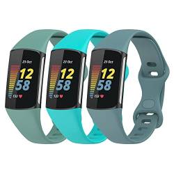 Gheper 3 Pack Slim Fit Bänder Kompatibel mit Fitbit Charge 6/Charge 5 Smartwatch Armband Weiches Silikon Ersatz Sportarmband für Damen und Herren von Gheper