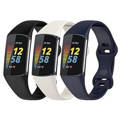 Gheper 3 Pack Slim Fit Bänder Kompatibel mit Fitbit Charge 6/Charge 5 Smartwatch Armband Weiches Silikon Ersatz Sportarmband für Damen und Herren von Gheper