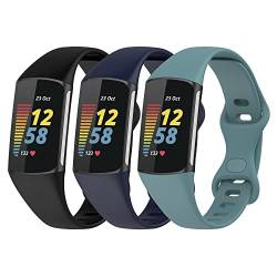 Gheper 3 Pack Slim Fit Bänder Kompatibel mit Fitbit Charge 6/Charge 5 Smartwatch Armband Weiches Silikon Ersatz Sportarmband für Damen und Herren von Gheper