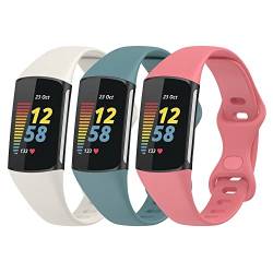 Gheper 3 Pack Slim Fit Bänder Kompatibel mit Fitbit Charge 6/Charge 5 Smartwatch Armband Weiches Silikon Ersatz Sportarmband für Damen und Herren von Gheper