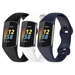 Gheper 3 Pack Slim Fit Bänder Kompatibel mit Fitbit Charge 6/Charge 5 Smartwatch Armband Weiches Silikon Ersatz Sportarmband für Damen und Herren von Gheper