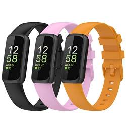 Gheper Bänder Kompatibel mit Fitbit Inspire 3 Smart Watch Band Ersatz Armband Silikon Zubehör für Frauen Männer S/L Größe, 3 Pack von Gheper