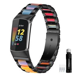 Gheper Harz Edelstahl Armband Kompatibel mit Fitbit Charge 6 / Charge 5 Smartwatch Armbändern Ersatz Metallarmband für Damen und Herren von Gheper