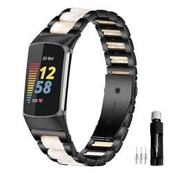 Gheper Harz Edelstahl Armband Kompatibel mit Fitbit Charge 6 / Charge 5 Smartwatch Armbändern Ersatz Metallarmband für Damen und Herren von Gheper