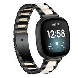 Gheper Harz Edelstahl Armband Kompatibel mit Fitbit Versa 4 / Versa 3 / Sense Smartwatch Armbänder Ersatz Metallarmband für Damen Herren von Gheper