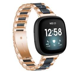 Gheper Harz Edelstahl Armband Kompatibel mit Fitbit Versa 4 / Versa 3 / Sense Smartwatch Armbänder Ersatz Metallarmband für Damen Herren von Gheper