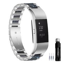 Gheper Harz Edelstahl Uhrenarmband Kompatibel mit Fitbit Charge 2/Charge 2HR Smartwatch Armband Ersatz Metall Armband für Frauen Männer von Gheper