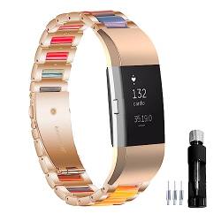 Gheper Harz Edelstahl Uhrenarmband Kompatibel mit Fitbit Charge 2/Charge 2HR Smartwatch Armband Ersatz Metall Armband für Frauen Männer von Gheper