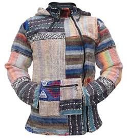 Gheri Bunt Patchwork Baumwolle Kängurutasche Hippie Jacke M von Gheri