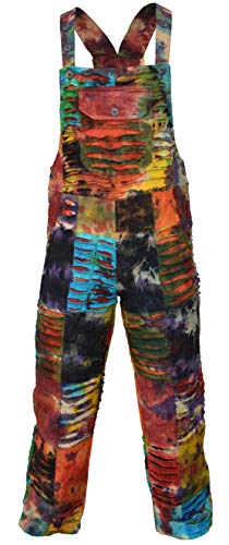 Gheri Damen Tie Dye Zerrissen Patchwork Mehrfarbig Overalls Baumwolle Latzhose L von Gheri