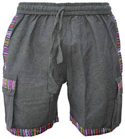 Gheri Herren Baumwolle Rand nepalesische Shorts Hippie Boho halbe Hose grün groß von Gheri