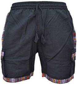 Gheri Herren Baumwolle Rand nepalesische Shorts Hippie Boho halbe Hose schwarz klein von Gheri