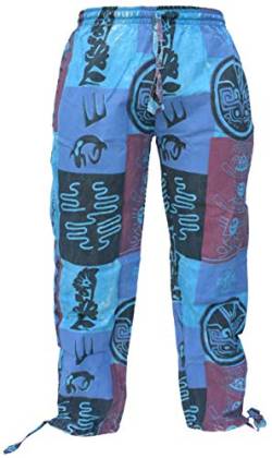 Gheri Herren Hanf Baumwolle Stammes Patchwork Patch Arbeit Gecko Drucken aztekisch Symbole Loose Lose Gerade Hose Pants X-groß von Gheri