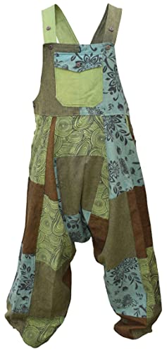 Gheri Herren Loose Fit Patchwork Bedruckte Baumwolle Harem Latzhose Green Mix Large von Gheri