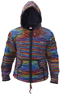 Gheri Herren Tie Dye Woll Gestrickt Vlies Gefüttert Festival Kapuzenpullover Jacke Schwarzer Regenbogen Large von Gheri