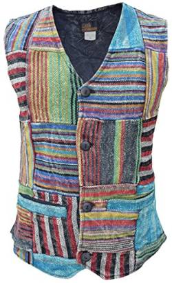 Gheri Herren Top Patchwork Gestreift Boho Voll Knopf Stein Gewaschen Weste L von Gheri