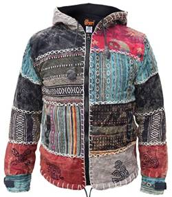 Gheri Patchwork-Sonne-Mond-Stonewashed-Kreuzstich-Baumwoll-Festival-Jacke Groß von Gheri