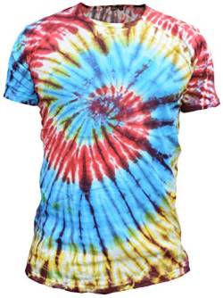 Herren Baumwolle Bindungs-Färbung Festival Hippie T-Shirt Regenbogen-Spirale S von Gheri