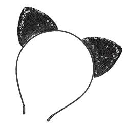 Ghzste Reversible Pailletten-Katzenohren-Stirnband, Glänzende Katzenohr-Haarreifen, Damen-Kitty-Haar-Accessoires (Schwarz) von Ghzste