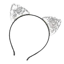 Ghzste Reversible Pailletten-Katzenohren-Stirnband, Glänzende Katzenohr-Haarreifen, Damen-Kitty-Haar-Accessoires (Silber) von Ghzste