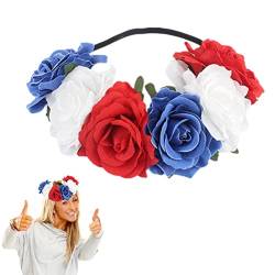 Ghzste Union Jack Haarschmuck, Blau Rot Weiß Stirnband, Union Jack Stirnband, Rose Blume Krone Floral Stirnband, Queen Jubilee Dekorationen von Ghzste