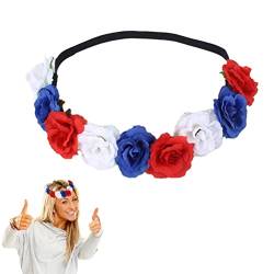 Ghzste Union Jack Haarschmuck, Blau Rot Weiß Stirnband, Union Jack Stirnband, Rose Flower Crown Floral Headband, Queen Jubilee Dekorationen von Ghzste