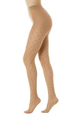 Gi&Gi Damen-Strumpfhose mit Punkten, transparent, 40 Denier, mit Zwickel aus Baumwolle, für Damen, gepunktet, beige, L/XL von Gi&Gi