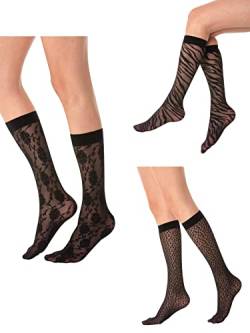 Gi&Gi Lange Socken für Damen, modisch, Blumenmuster, Zebra, Leoparden, Nr. 1668, Schwarz, Einheitsgröße von Gi&Gi