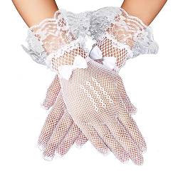 Giantree Frauen Spitze Handschuhe, elegante kurze Spitze Handschuhe für Hochzeit Diner Party Tea Party Cosplay Oper Abend Party Kostüm Zubehör (Weiss) von Giantree