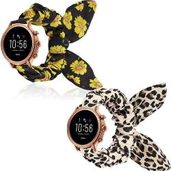 Giaogor Armband Kompatibel mit Fossil Damen Gen 5E, weiche niedlichen Bogenknoten Haargummis Uhrenarmband für Fossil Damen Touchscreen Smartwatch 5E (Leopard+Sonnenblume) von Giaogor