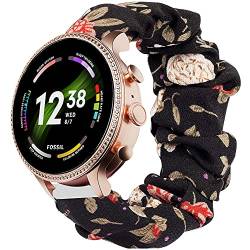 Giaogor Armband Kompatibel mit Fossil GEN 6 Smartwatch, weiche Haargummis Uhrenarmband für Fossil GEN 6 42mm/ 44mm Smartwatch (Schwarze Blumen, 42mm) von Giaogor
