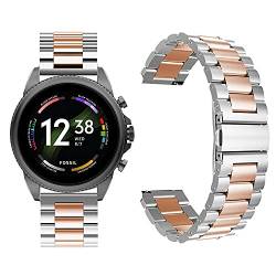 Giaogor Armband Kompatibel mit Fossil Gen 6 Smartwatch, Classic Edelstahl Uhrenarmband für Fossil Gen 6 42mm/ 44mm Smartwatch (Silber-Roségold, 42mm damen) von Giaogor