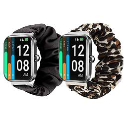 Giaogor Armband Kompatibel mit ID206, weiche Haargummis Uhrenarmband für ID206 Smartwatch (schwarz+Leopard) von Giaogor