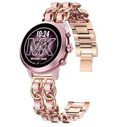 Giaogor Damen Kettenbänder Kompatibel mit Michael Kors MKGO, Edelstahlband Lederschlaufe Ersatzarmband für Michael Kors MKGO Smartwatch (Roségold-Rosa) von Giaogor