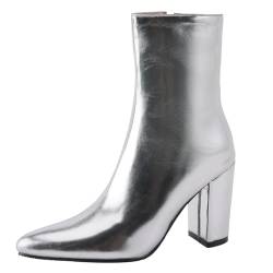 Gicoiz Hochzeit Blockabsatz Stiefel Bride Winter Stiefeletten Mode Pointed Toe Warm Abendschuhe Damen Elegant Chelsea Stiefeletten Abend Silber Gr 38 EU-39Cn von Gicoiz