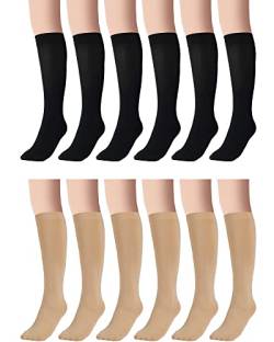 12 Paar Eislaufsocken Hohe Strumpfhosen Damen Eislaufstrumpfhose Skating Nylon Socken Figur Fuß Skate Socken für Mädchen Kinder Schwarz, Nude, Schwarz, Nude, Einheitsgröße von Giegxin