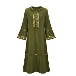 Dubai Abaya Djellaba Marokko Kaftan Damen Bestickt Trim Langarm Muslim Hoodie Robe Arab Islamische Kleidung Grün XL von Gienergy