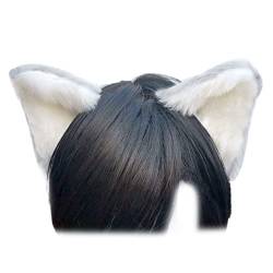 1 Paar 3D pelzige Katzenohren Haarspangen Kunstfell Tierohren Haarnadeln Haarspangen Niedlich Cosplay Kostüm Kopfbedeckung Haarnadeln Grau Weiß von Gift girl