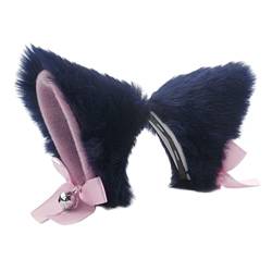 2 Paar niedliche Katzenohren-Haarspangen mit Glocke, pelzige Ohren, Haarnadeln, Kunstfell-Haarnadeln, Kopfbedeckung, Kopfschmuck, Marineblau / Rosa von Gift girl