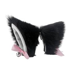 2 Paar niedliche Katzenohren-Haarspangen mit Glocke, pelzige Ohren, Haarnadeln, Kunstfell-Haarnadeln, Kopfbedeckung, Kopfschmuck, Schwarz / Weiß von Gift girl