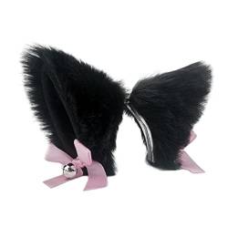 2 Paar niedliche Katzenohren-Haarspangen mit Glocke, pelzige Ohren, Haarnadeln, Kunstfell-Haarnadeln, Kopfbedeckung, Kopfschmuck, Schwarz von Gift girl