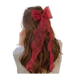 2 Stück Organza-Haarspangen mit Schleife, Tüll, Haarnadeln, Haarschmuck, Kopfschmuck, doppellagig, Hochzeitsschleier, Rot von Gift girl