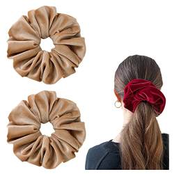 2 Stück Samt-Haargummis, nahtlos, Pferdeschwanz-Halter, spiralförmig, elastische Bänder, Haar-Accessoires, Kamelfarbe von Gift girl