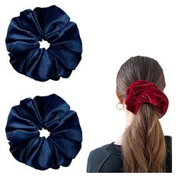 2 Stück Samt-Haargummis, nahtlos, Pferdeschwanz-Halter, spiralförmig, elastische Bänder, Haar-Accessoires, Marineblau von Gift girl